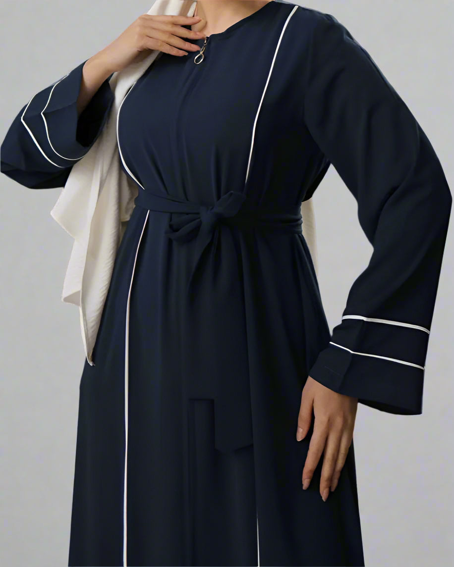 ABAYA WITH DOUBLE BINDING ON SLEEVE AND FRONT-Blue