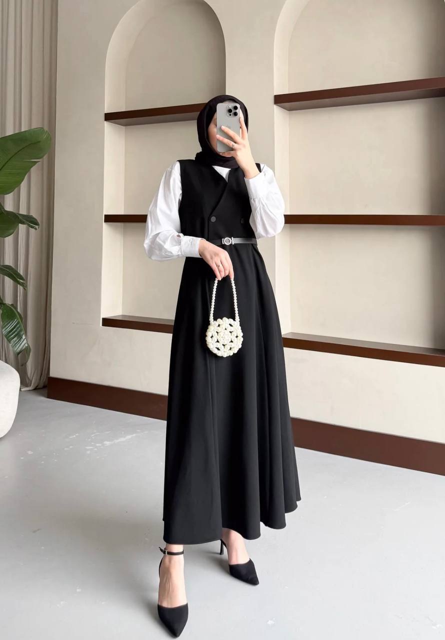 Double Fabric Sleeveless Maxi Dress with Belt