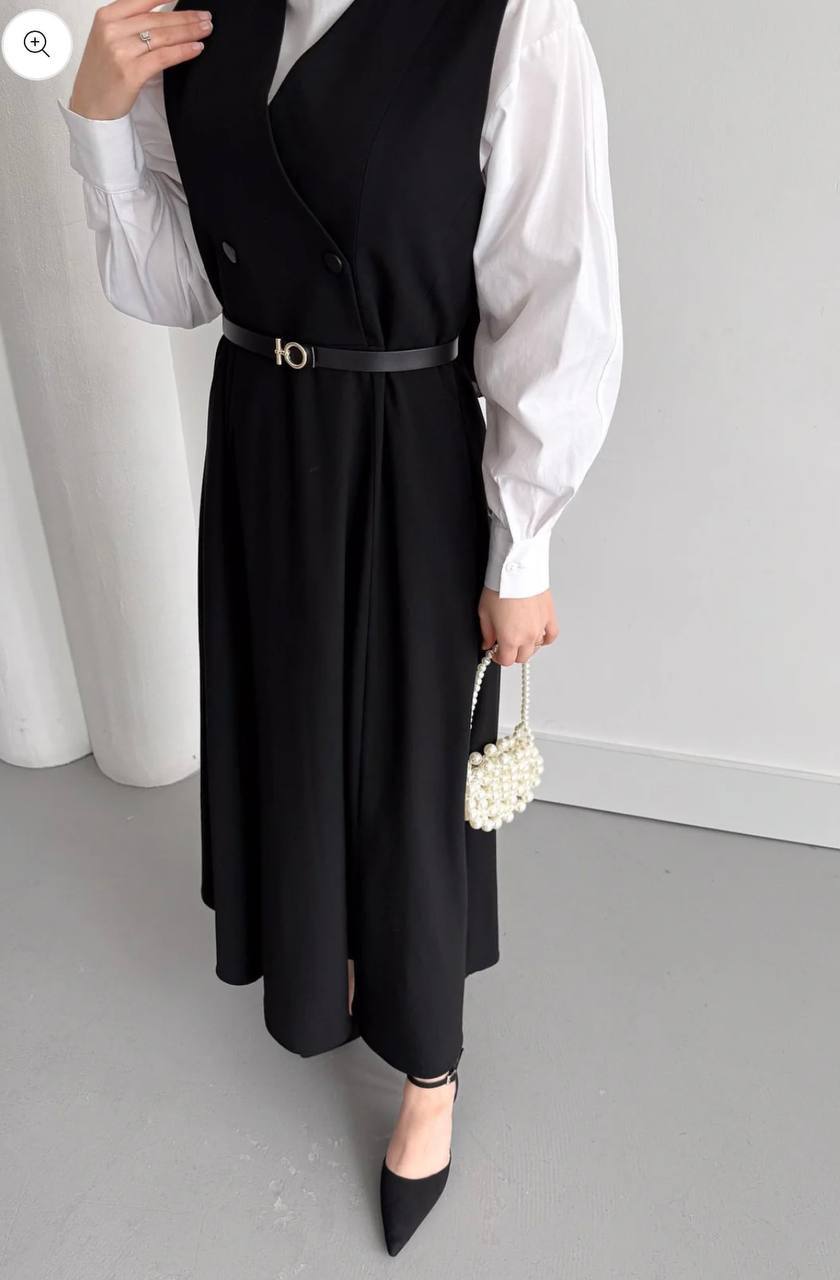 Double Fabric Sleeveless Maxi Dress with Belt