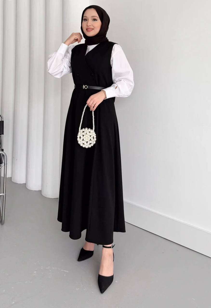 Double Fabric Sleeveless Maxi Dress with Belt
