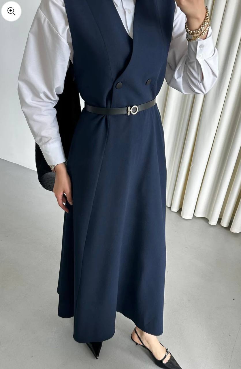 Double Fabric Sleeveless Maxi Dress with Belt