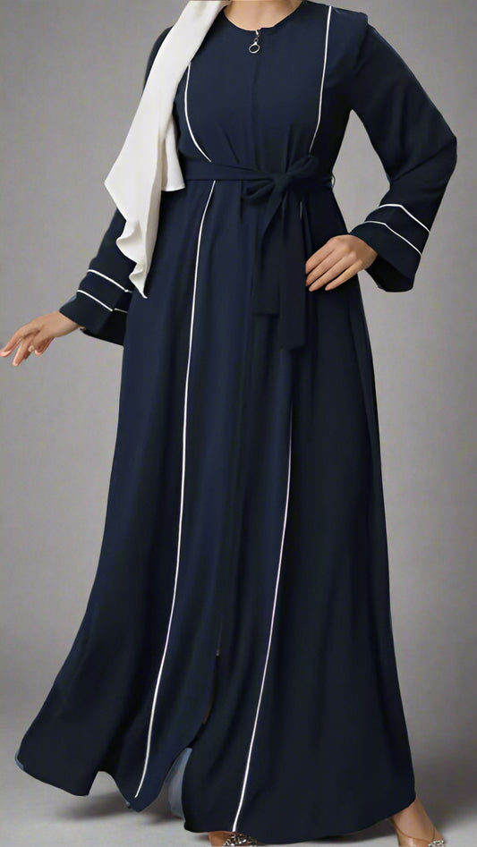 ABAYA WITH DOUBLE BINDING ON SLEEVE AND FRONT-Blue