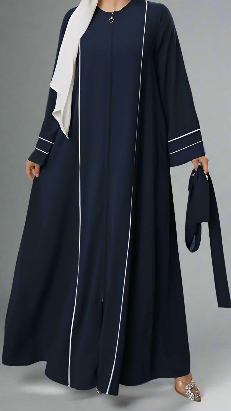 ABAYA WITH DOUBLE BINDING ON SLEEVE AND FRONT-Blue
