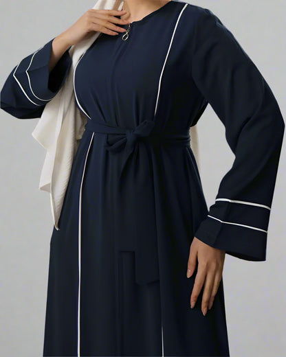 ABAYA WITH DOUBLE BINDING ON SLEEVE AND FRONT-Blue