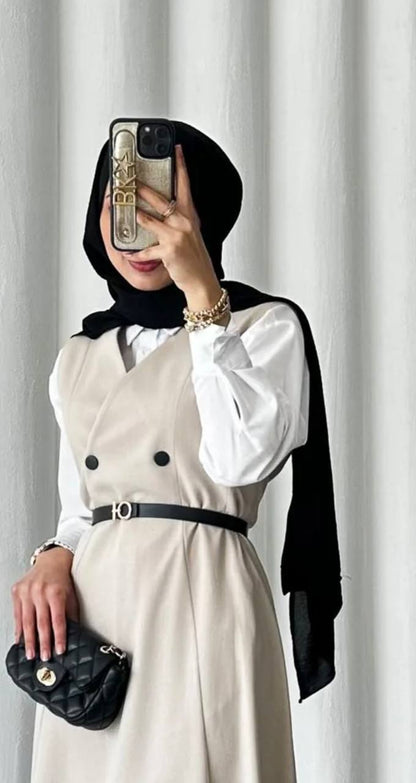 Double Fabric Sleeveless Maxi Dress with Belt