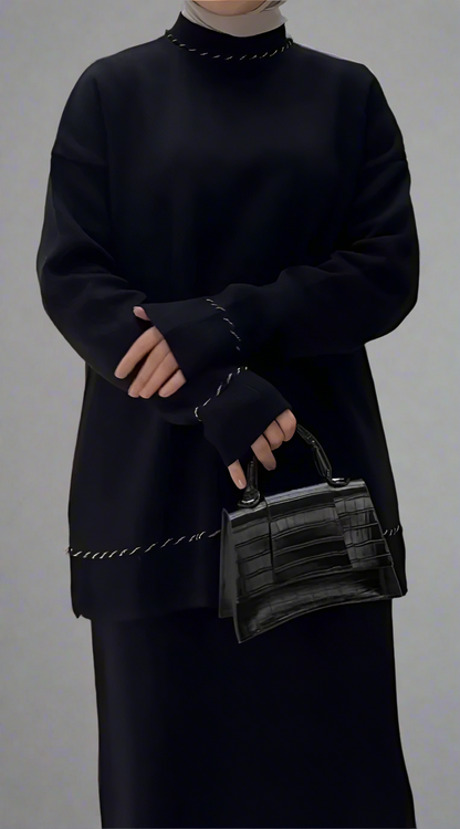 Cozy Knitwear Set – Oversized Sweater & Maxi Skirt (Black)